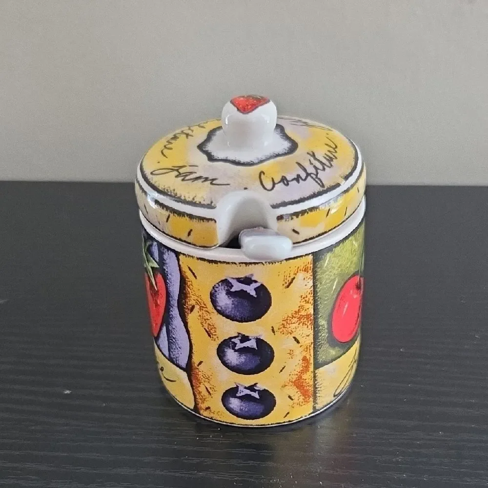 Colorful Ceramic Jam Jar with Spoon